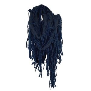Tarnish Scarf Womens One Size Navy Blue Fringe Chunky Knit Tassel Acrylic Wrap